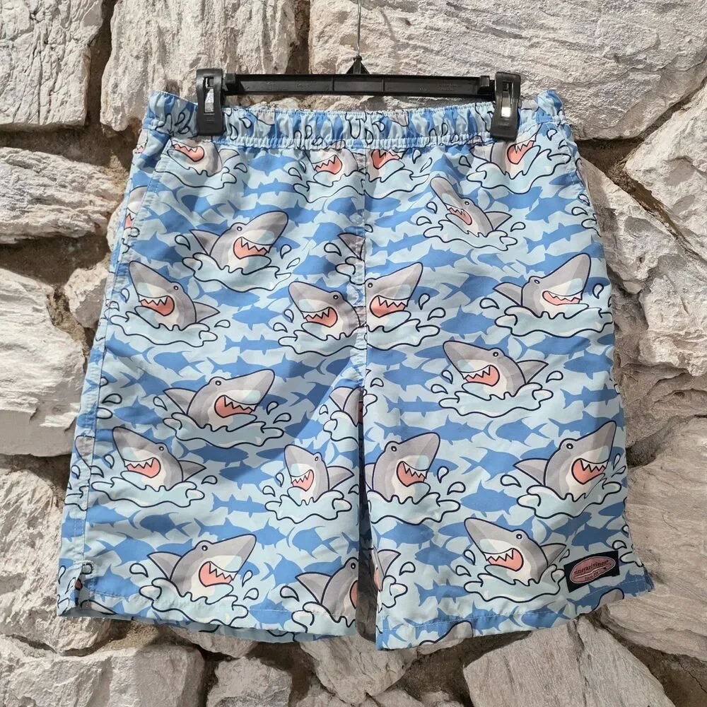 Vineyard Vines Chappy Swim Trunks Shorts Boys L (16) Blue Sharks Mesh Liner